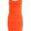 Orange Ruched Bodycon Mini Dress 2 Orange Ruched Bodycon Mini Dress -Claasyoo Shop 00100038273 ZM