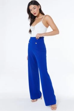 Royal Blue Button Palazzo Trousers -Claasyoo Shop 00100038281 XS