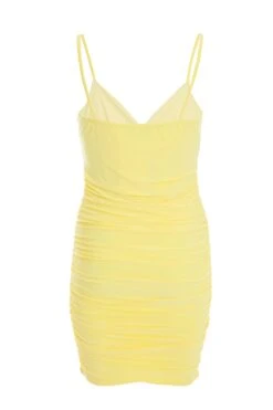 Yellow Ruched Bodycon Mini Dress -Claasyoo Shop 00100038287 ZB