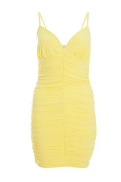 Yellow Ruched Bodycon Mini Dress