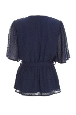 Navy Chiffon Tie Belt Peplum Top -Claasyoo Shop 00100038344 ZB