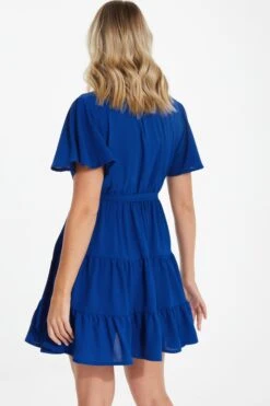 Royal Blue Wrap Skater Dress -Claasyoo Shop 00100038349 XB