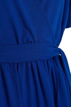 Royal Blue Wrap Skater Dress -Claasyoo Shop 00100038349 ZS