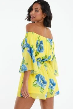 Yellow Floral Bardot Playsuit -Claasyoo Shop 00100038365 XB
