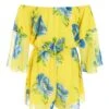 Yellow Floral Bardot Playsuit -Claasyoo Shop 00100038365 ZB