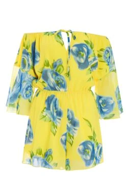 Yellow Floral Bardot Playsuit -Claasyoo Shop 00100038365 ZM