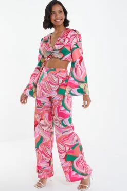 Pink Scarf Print Top 11 Pink Scarf Print Top -Claasyoo Shop 00100038369 XS