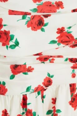 White Floral Ruched Mini Skirt 13 White Floral Ruched Mini Skirt -Claasyoo Shop 00100038372 ZS