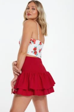 Red Ruched Frill Mini Skirt 10 Red Ruched Frill Mini Skirt -Claasyoo Shop 00100038420 XB