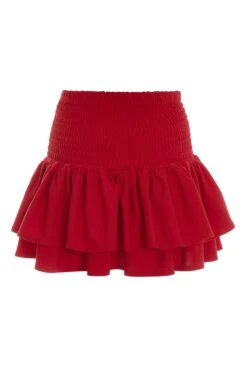 Red Ruched Frill Mini Skirt 12 Red Ruched Frill Mini Skirt -Claasyoo Shop 00100038420 ZB