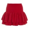 Red Ruched Frill Mini Skirt -Claasyoo Shop 00100038420 ZM