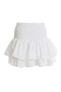 White Ruched Frill Mini Skirt -Claasyoo Shop 00100038421 ZB