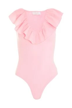 Light Pink Ribbed Frill Bodysuit