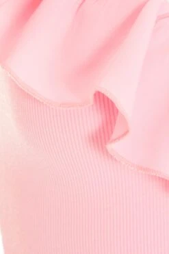 Light Pink Ribbed Frill Bodysuit -Claasyoo Shop 00100038455 ZS