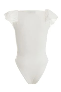 White Ribbed Frill Bodysuit -Claasyoo Shop 00100038456 ZB
