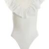 White Ribbed Frill Bodysuit -Claasyoo Shop 00100038456 ZM