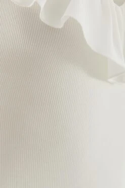 White Ribbed Frill Bodysuit -Claasyoo Shop 00100038456 ZS