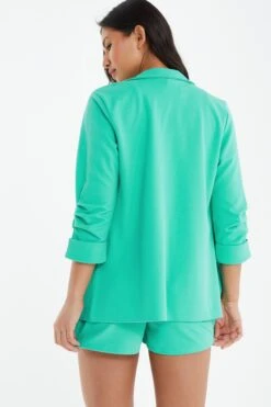 Mint Ruched Sleeve Blazer -Claasyoo Shop 00100038475 XB