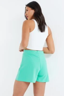 Mint Button Tailored Shorts -Claasyoo Shop 00100038476 XB