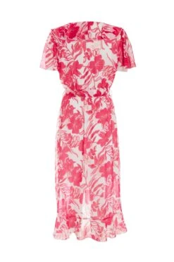 Pink Floral Frill Hem Wrap Midi Dress 12 Pink Floral Frill Hem Wrap Midi Dress -Claasyoo Shop 00100038514 ZB