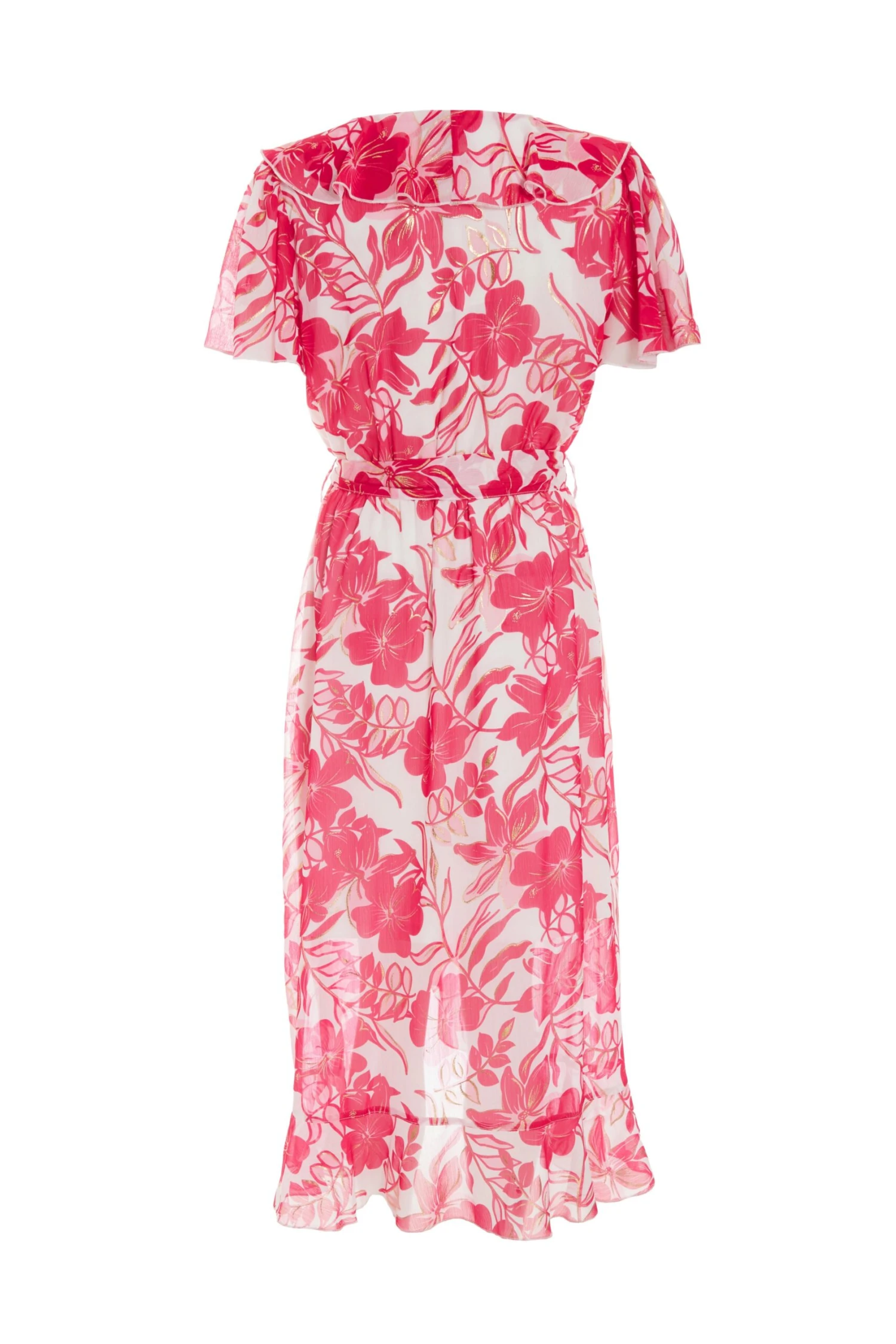 Pink Floral Frill Hem Wrap Midi Dress 7 Pink Floral Frill Hem Wrap Midi Dress - Image 5