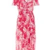 Pink Floral Frill Hem Wrap Midi Dress 1 Pink Floral Frill Hem Wrap Midi Dress -Claasyoo Shop 00100038514 ZM