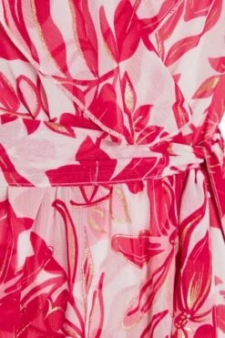 Pink Floral Frill Hem Wrap Midi Dress 13 Pink Floral Frill Hem Wrap Midi Dress -Claasyoo Shop 00100038514 ZS