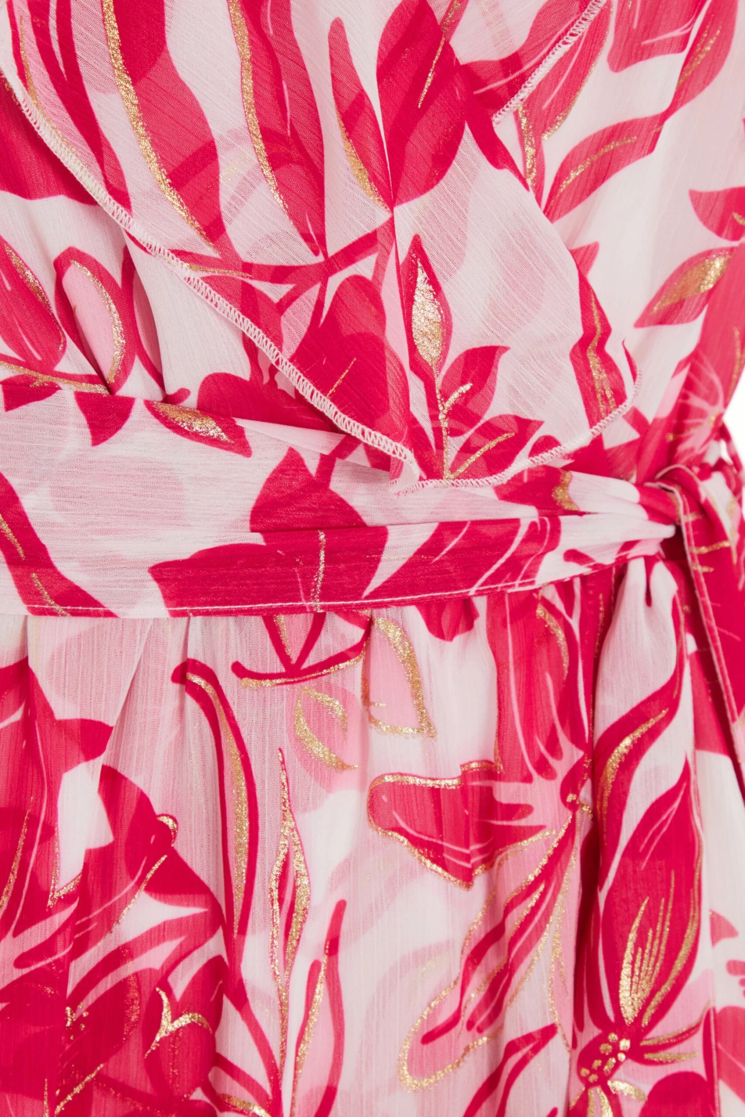 Pink Floral Frill Hem Wrap Midi Dress 8 Pink Floral Frill Hem Wrap Midi Dress - Image 6