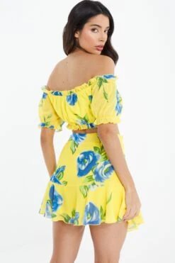 Yellow Floral Wrap Mini Skirt -Claasyoo Shop 00100038548 XB