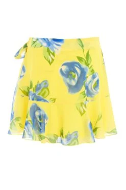 Yellow Floral Wrap Mini Skirt -Claasyoo Shop 00100038548 ZB