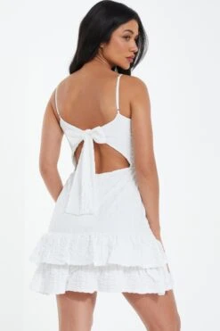 White Tie Back Skater Dress 10 White Tie Back Skater Dress -Claasyoo Shop 00100038556 XB