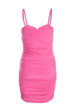 Pink V Neck Bodycon Mini Dress -Claasyoo Shop 00100038576 ZB