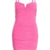 Pink V Neck Bodycon Mini Dress -Claasyoo Shop 00100038576 ZM