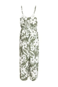 Khaki Tropical Print Culotte Jumpsuit -Claasyoo Shop 00100038589 ZB