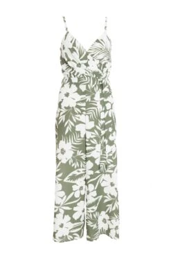 Khaki Tropical Print Culotte Jumpsuit