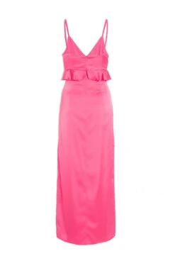 Pink Satin Frill Slip Midi Dress 12 Pink Satin Frill Slip Midi Dress -Claasyoo Shop 00100038602 ZB