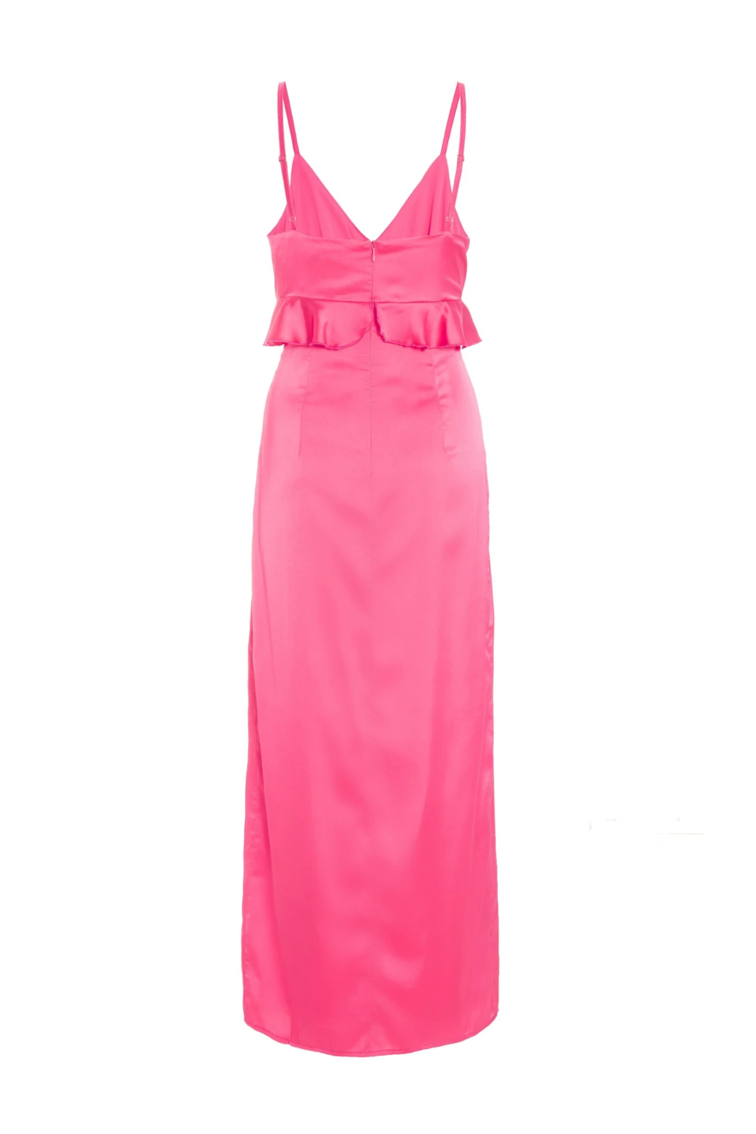 Pink Satin Frill Slip Midi Dress 7 Pink Satin Frill Slip Midi Dress - Image 5
