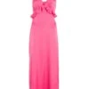 Pink Satin Frill Slip Midi Dress 1 Pink Satin Frill Slip Midi Dress -Claasyoo Shop 00100038602 ZM