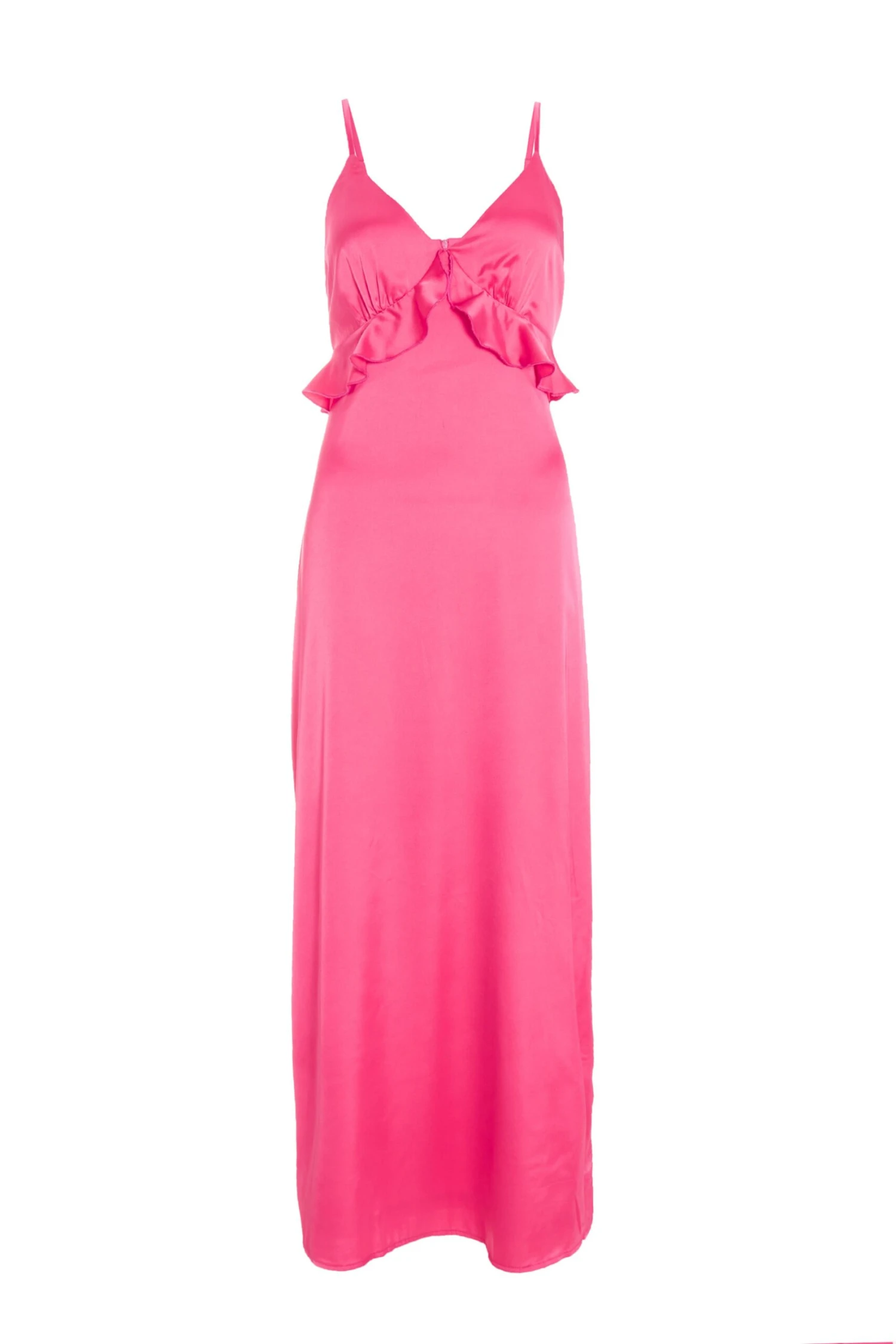 Pink Satin Frill Slip Midi Dress 3 Pink Satin Frill Slip Midi Dress