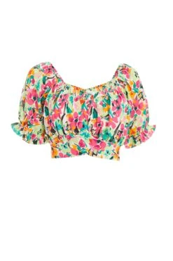 Multicoloured Floral Tie Back Crop Top