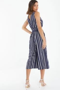 Navy Stripe Print Culotte Jumpsuit 10 Navy Stripe Print Culotte Jumpsuit -Claasyoo Shop 00100038623 XB