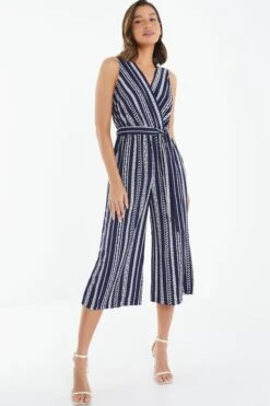 Navy Stripe Print Culotte Jumpsuit 9 Navy Stripe Print Culotte Jumpsuit -Claasyoo Shop 00100038623 XM
