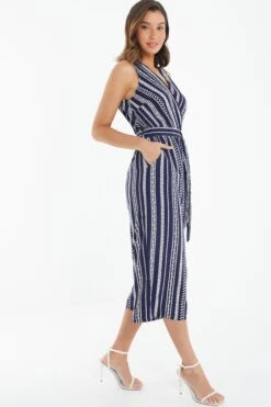 Navy Stripe Print Culotte Jumpsuit 11 Navy Stripe Print Culotte Jumpsuit -Claasyoo Shop 00100038623 XS