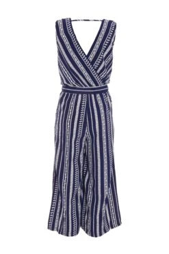Navy Stripe Print Culotte Jumpsuit 12 Navy Stripe Print Culotte Jumpsuit -Claasyoo Shop 00100038623 ZB