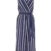 Navy Stripe Print Culotte Jumpsuit -Claasyoo Shop 00100038623 ZM