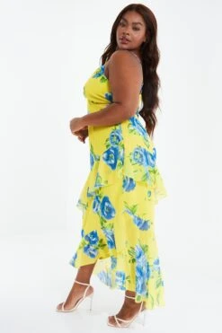 Curve Yellow Floral Midaxi Dress 11 Curve Yellow Floral Midaxi Dress -Claasyoo Shop 00100038632 XS