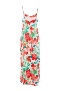 Multicoloured Tropical Satin Midi Dress -Claasyoo Shop 00100038639 ZB