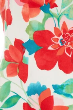 Multicoloured Tropical Satin Midi Dress -Claasyoo Shop 00100038639 ZS