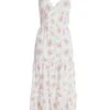 White Ditsy Floral Ruched Midi Dress -Claasyoo Shop 00100038658 ZM