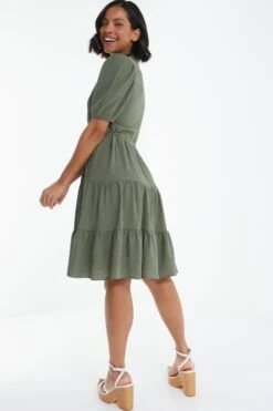 Khaki Wrap Mini Shirt Dress -Claasyoo Shop 00100038763 XB